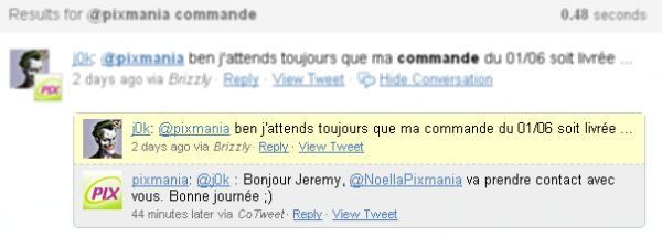 Réponse de PIXmania sur twitter